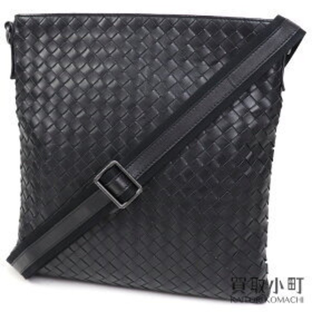 Bottega Veneta Nero Intrecciato Flat Messenger Bag Calfskin Shoulder Crossbody